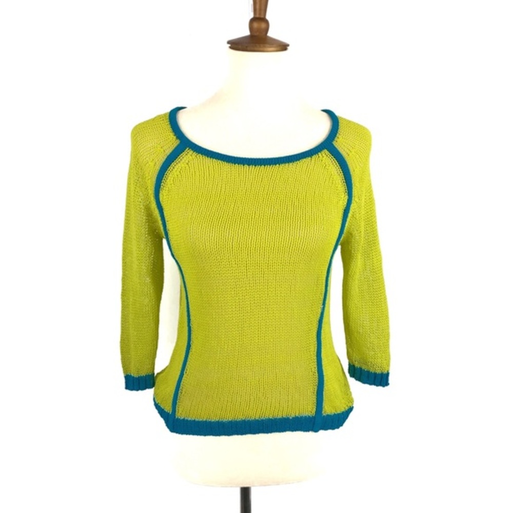 Trouvé Neon Green Mesh Knit Quarter Sleeve Sweater